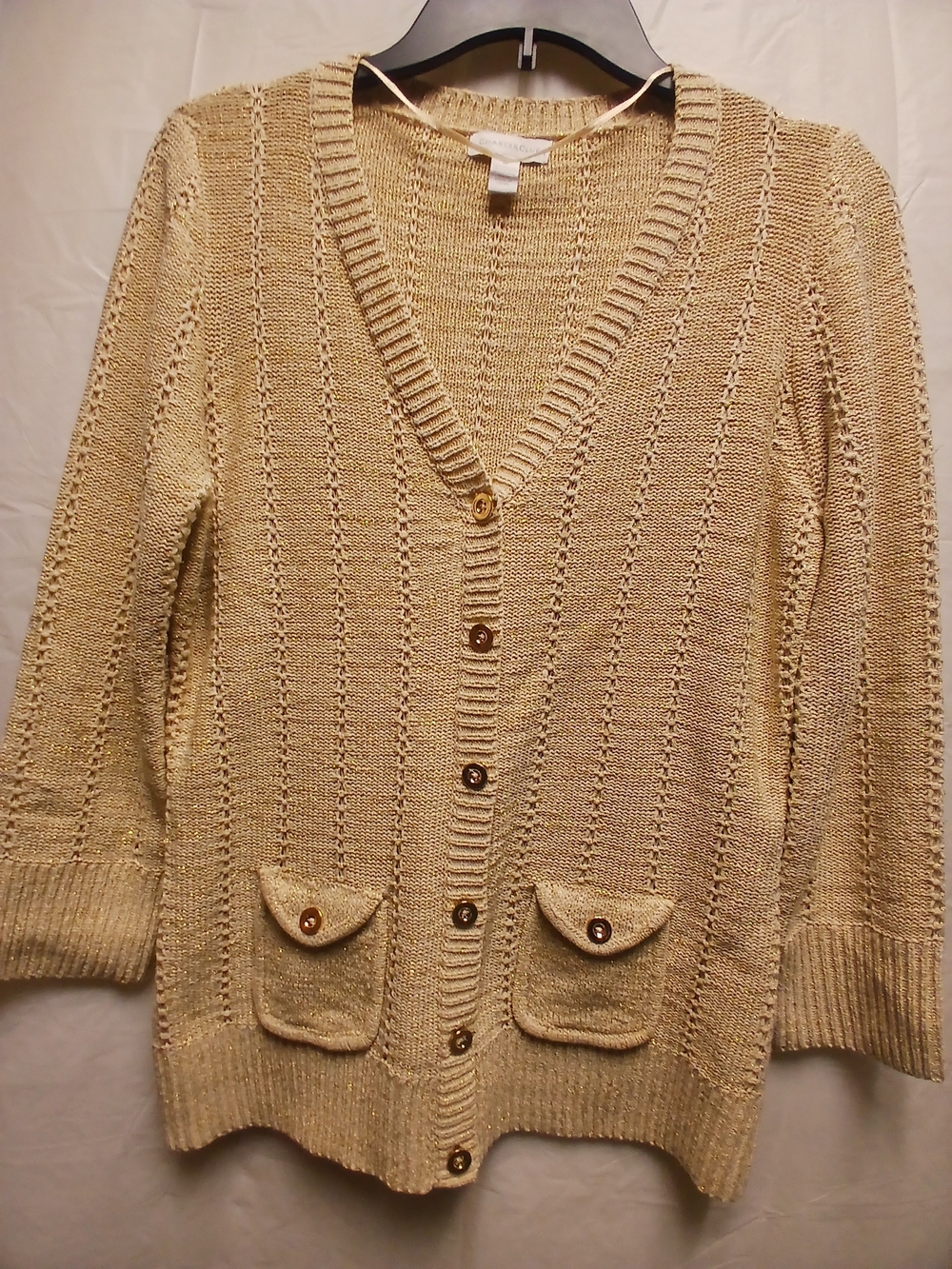 Charter Club Women’s Gold V-Neck Button Down Cardigan Sweater